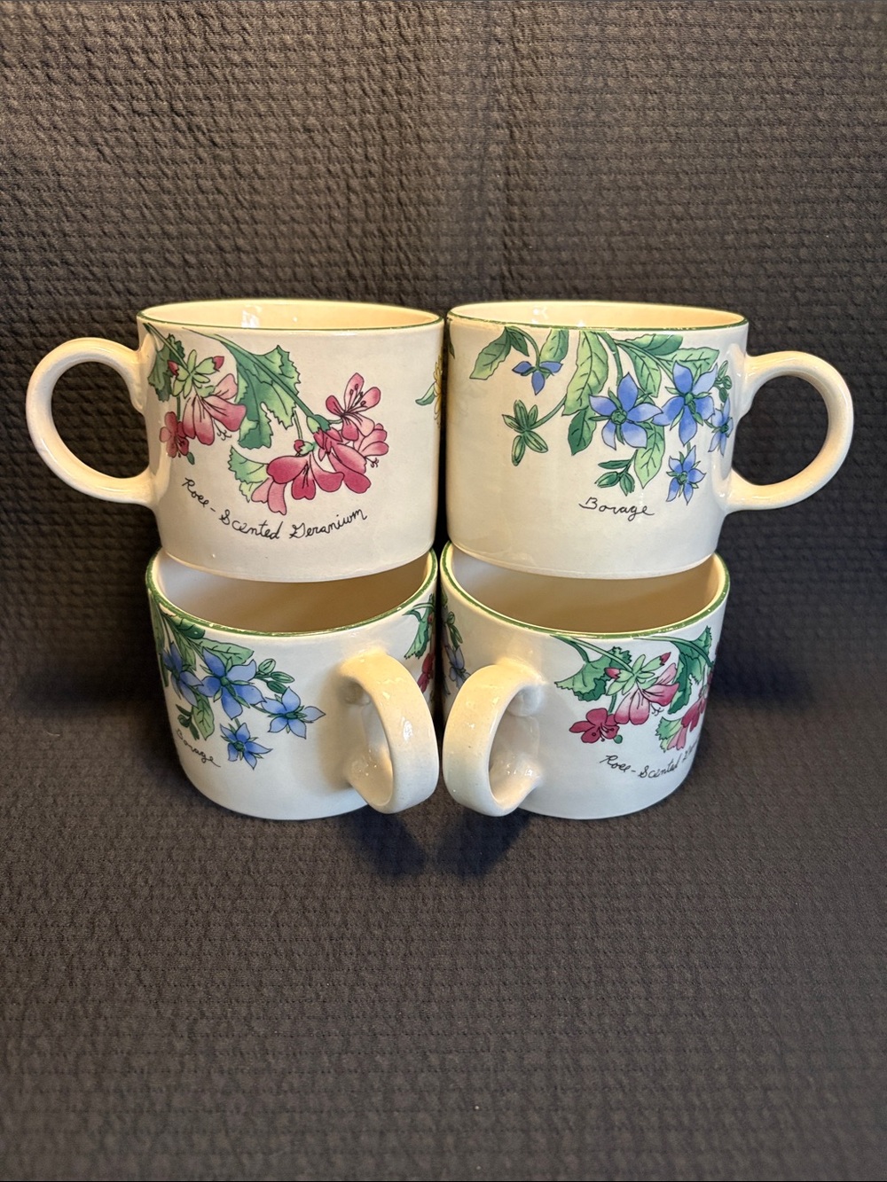 Floral Majestic Ceramic Coffee Mugs By Sakura. Geranium - Blue & Pink Floral